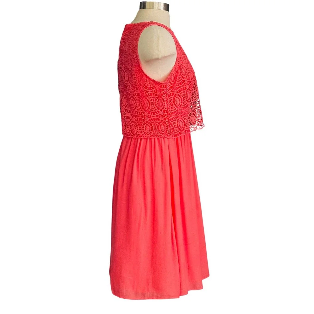 Ann Taylor Loft Wm 10 Coral Pink Circle Lace Bodice Sleeveless Midi Dress New
